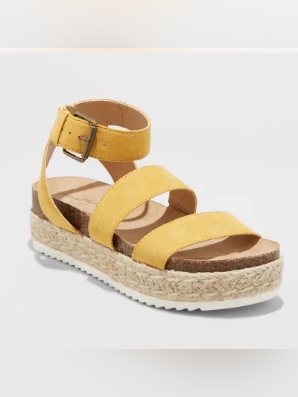 Target Yellow Triple-Strap Espadrille Platform Sandal with Ankle Buckle